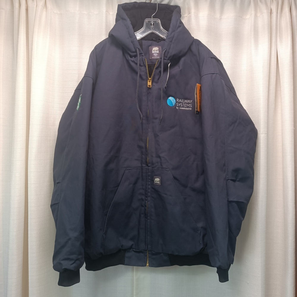 Berne Mens Hooded Work Jacket 3XL Tall Navy Blue Canvas Quilted Gorpcore